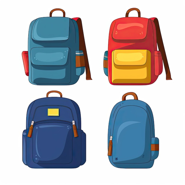 Conjunto de diferentes mochilas escolares en estilo de dibujos animados Ilustración vectorial