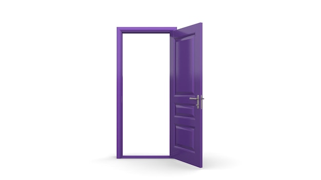 Conjunto de diferentes puerta púrpura aislado render 3d ilustración sobre fondo blanco.