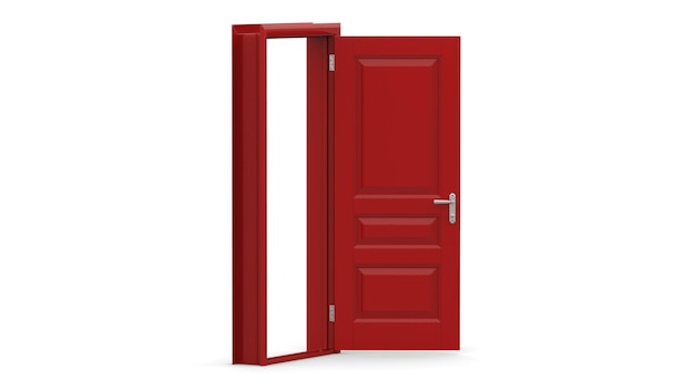 Conjunto de diferentes puerta roja aislado render 3d ilustración sobre fondo blanco.