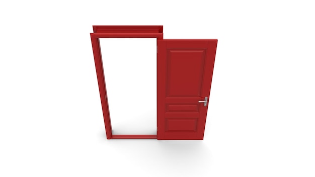 Conjunto de diferentes puerta roja aislado render 3d ilustración sobre fondo blanco.