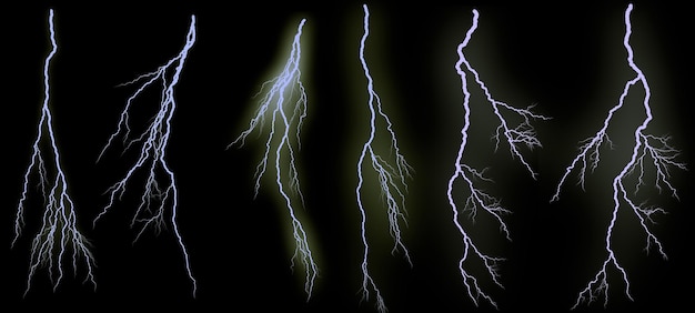 Conjunto de diferentes rayos aislados en fondo negro