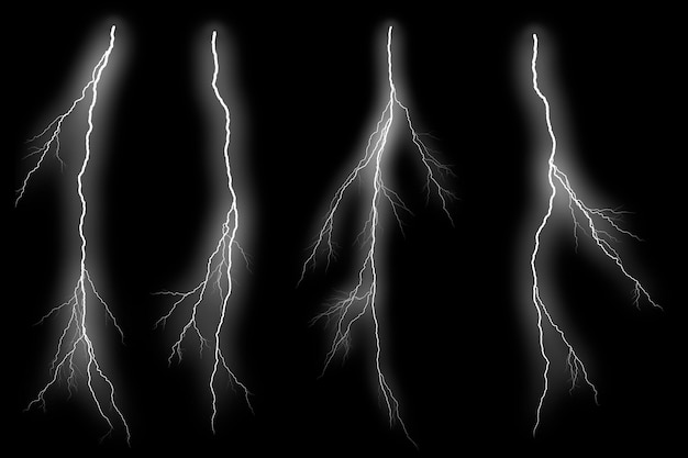 Conjunto de diferentes rayos aislados en fondo negro