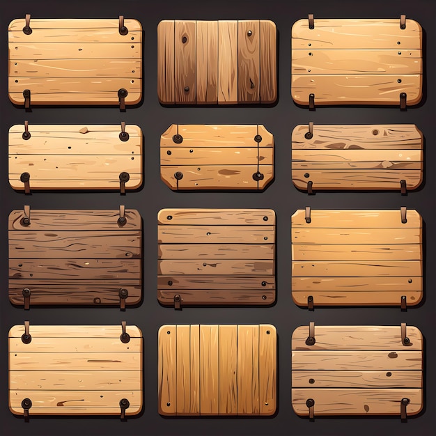 un conjunto de diferentes tablas de madera de diferentes tamaños y tamaños