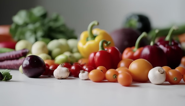 Conjunto de diferentes verduras de colores en la mesa blanca comida saludable Ai generativa