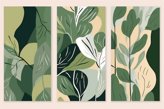 Conjunto diseño abstracto naturaleza ilustración cartel hoja plantilla selva arte IA generativa