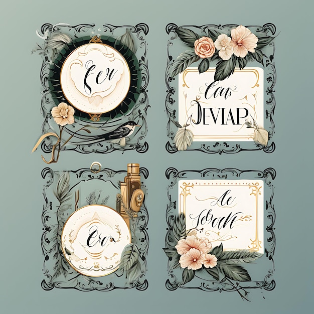Foto conjunto de diseño de cartas de amor románticas ilustración de papelería digital y marcos elegantes conjunto de clipart