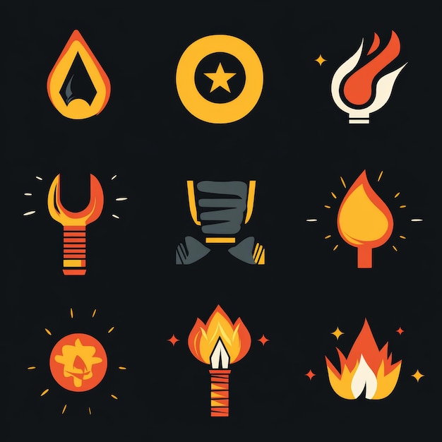 Conjunto de diseño de logotipo de llama de fuego colorida