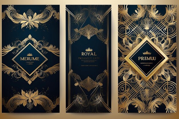 Foto conjunto de diseño de portada premium de lujo fondo abstracto con patrón de línea dorada plantilla de vector real para invitación formal de menú premium