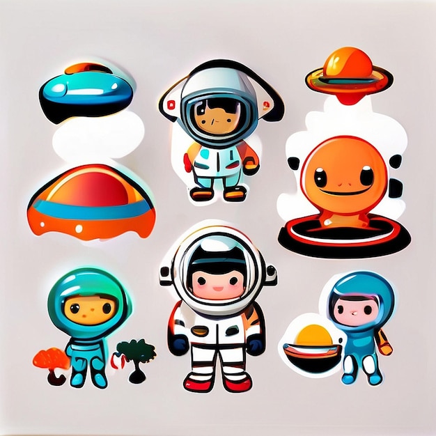 Foto un conjunto de diseños de astronautas kawaii generados por la ia