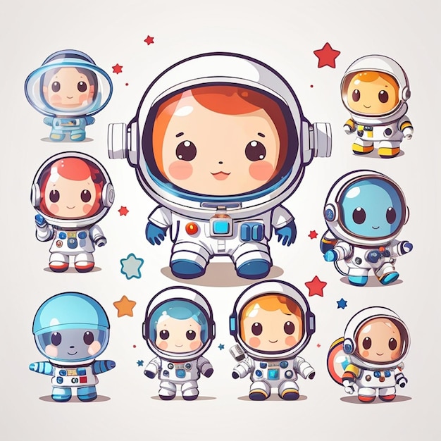 un conjunto de diseños de astronautas kawaii IA generativa