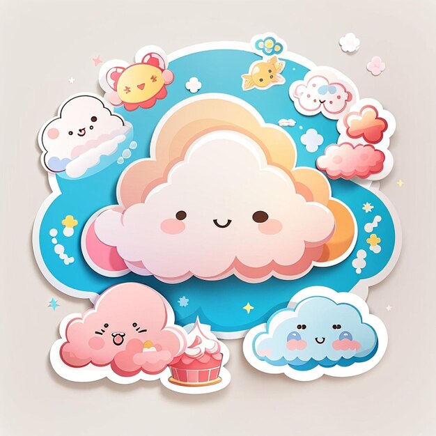 un conjunto de diseños de nubes kawaii IA generativa