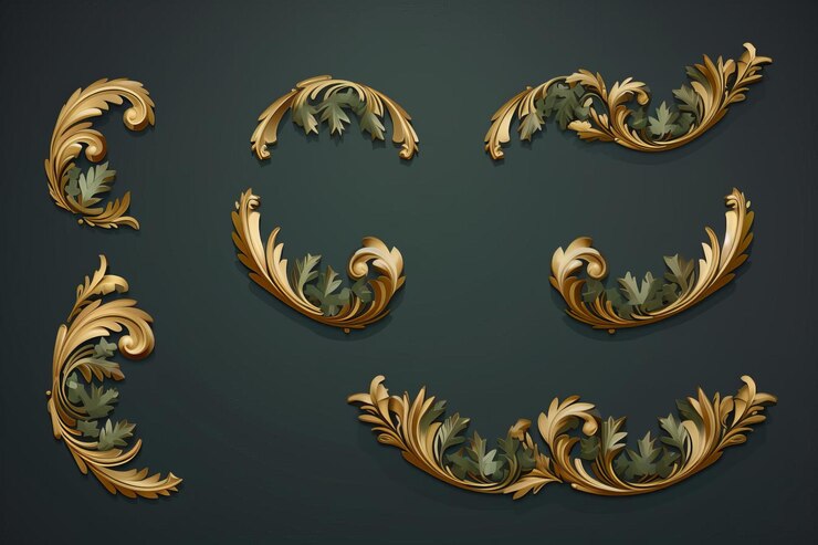 un conjunto de diseños de oro y oro con el número 3