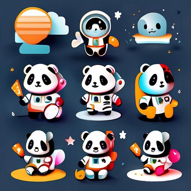 un conjunto de diseños de panda astronauta generados por la IA