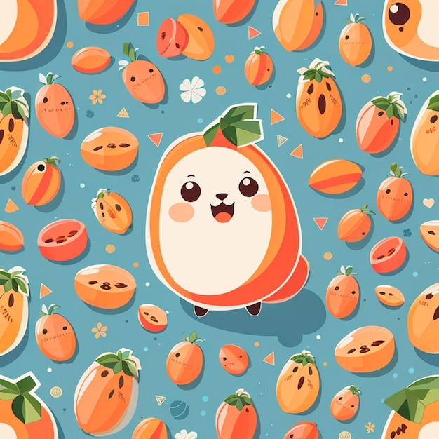 un conjunto de diseños de papaya kawaii IA generativa