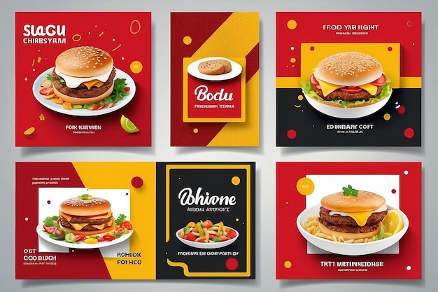 Conjunto de diseños de plantillas de banners cuadrados editables para publicaciones de comida en Instagram