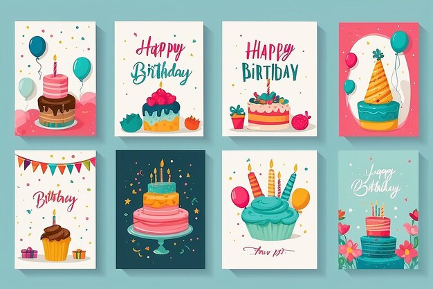 Foto conjunto de diseños de tarjetas de felicitación de cumpleaños