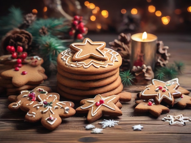 Conjunto de dulces galletas de pan de jengibre para Navidad aisladas sobre fondo blanco Ilustración vectorial