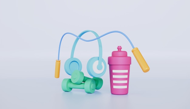 Conjunto de ejercicios de cardio y entrenamiento con pesas icono de salto de cuerda auriculares y ejercicios de pesas para perder