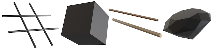 Foto conjunto de elegantes formas geométricas 3d aisladas sobre fondo blanco superficie metálica de color negro elementos de diseño de moda objetos recortados representación 3d