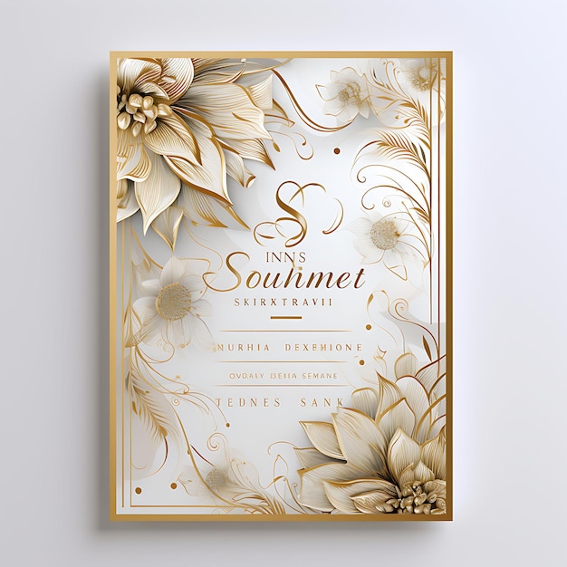 Foto un conjunto de elegantes tarjetas de invitación de boda de oro y marfil rectangular s 2d arte plano acuarela tipografía
