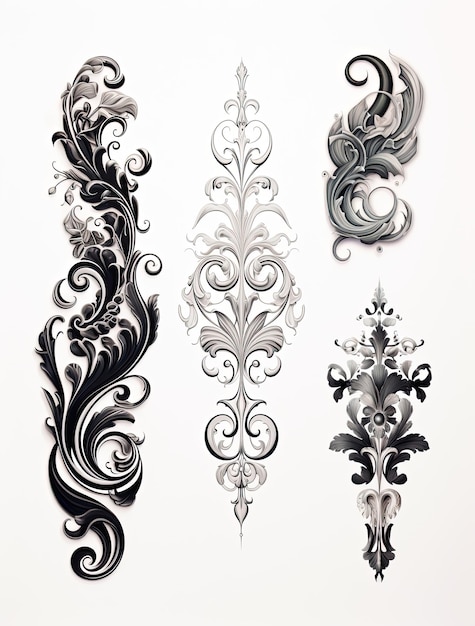 Foto conjunto de elementos decorativos para el diseño ilustración vectorial en blanco y negro