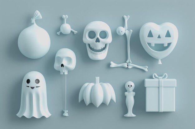 Conjunto de elementos decorativos de Halloween para el diseño de objetos 3D realistas en estilo de dibujos animados