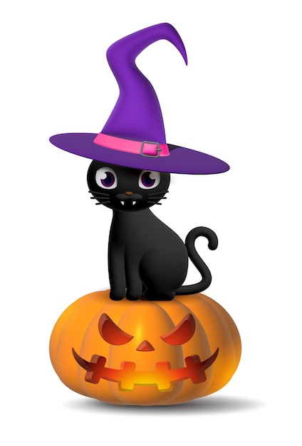 Foto conjunto de elementos decorativos temáticos de halloween para diseñar objetos 3d en estilo de dibujos animados calabaza y gato