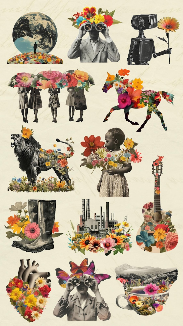 Foto conjunto de elementos de diseño de collage efímero vintage