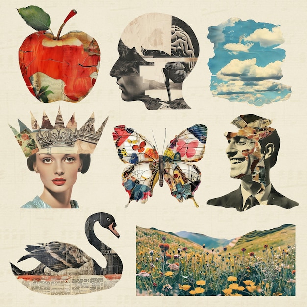 Conjunto de elementos de diseño de collage de papel