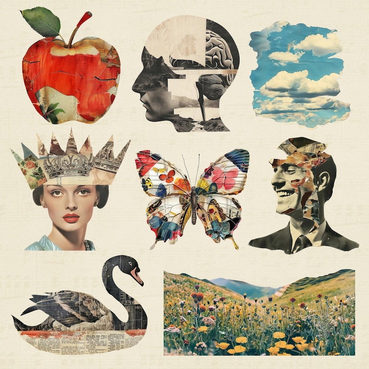Foto conjunto de elementos de diseño de collage de papel
