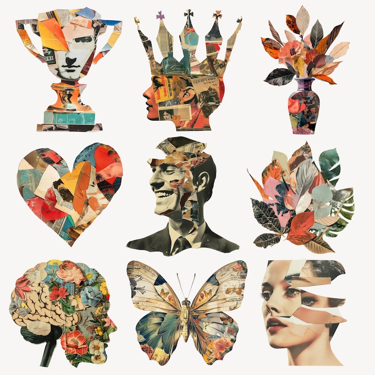 Foto conjunto de elementos de diseño de collage de papel