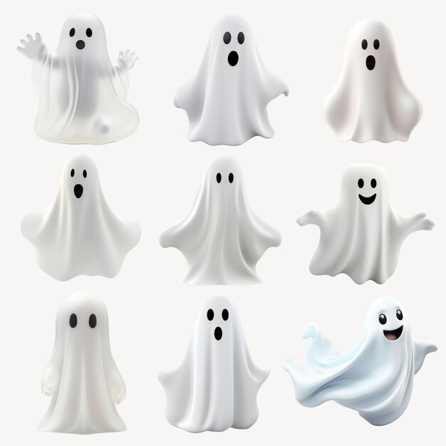 Conjunto de elementos fantasmas de Halloween en 3D