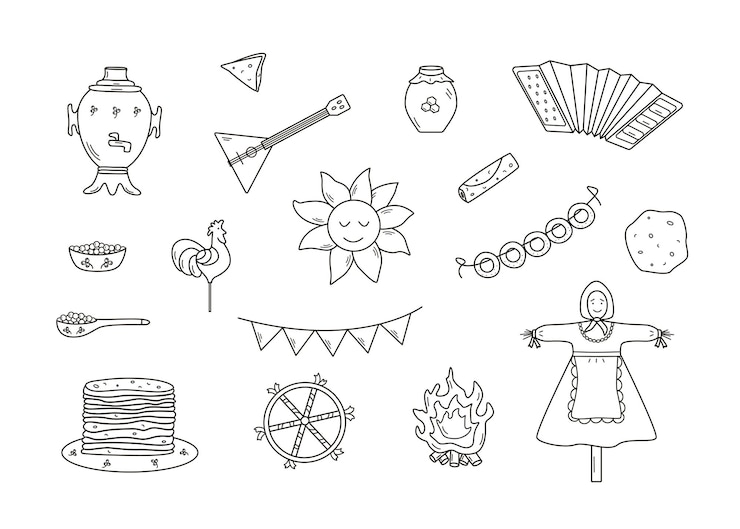 Foto un conjunto de elementos de garabateo del día del panqueque ilustración vectorial de iconos del tradicional