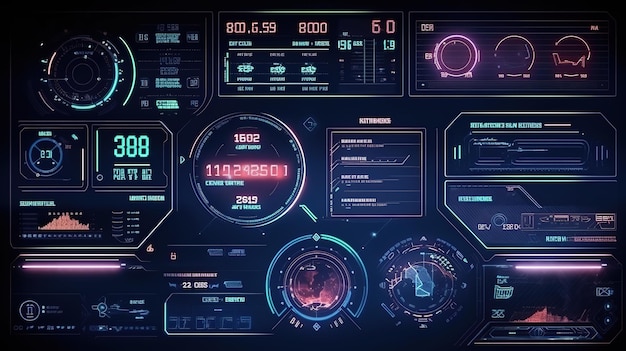 Conjunto de elementos infográficos para HUD Sci Fi Interfaces HudGUI para el diseño de fondo del juego Fondo de tecnología Datos digitales IA generativa