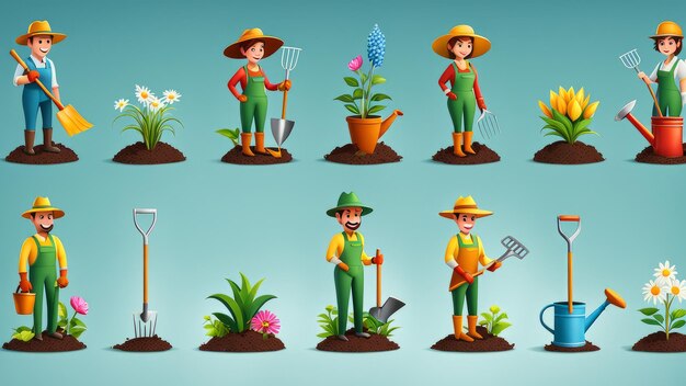 Foto conjunto de elementos de jardinería