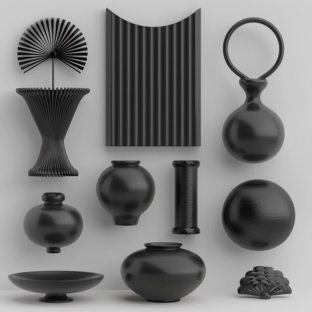 Foto conjunto de elementos de maquillaje negro renderizado en 3d