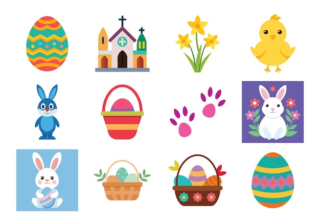Conjunto de elementos de Pascua ilustración vectorial en fondo blanco