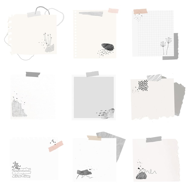 Conjunto de elementos png de notas digitales con dibujo de Memphis