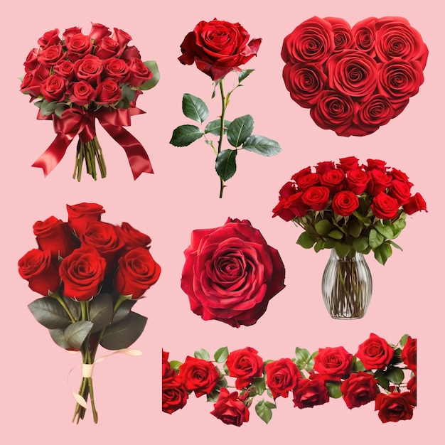 Conjunto de elementos de rosa roja