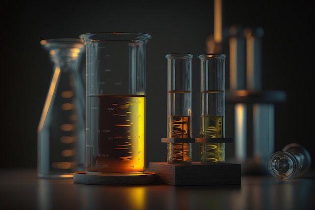 Un conjunto de equipos científicos o tubos de ensayo para representar el campo de la química o la investigación.