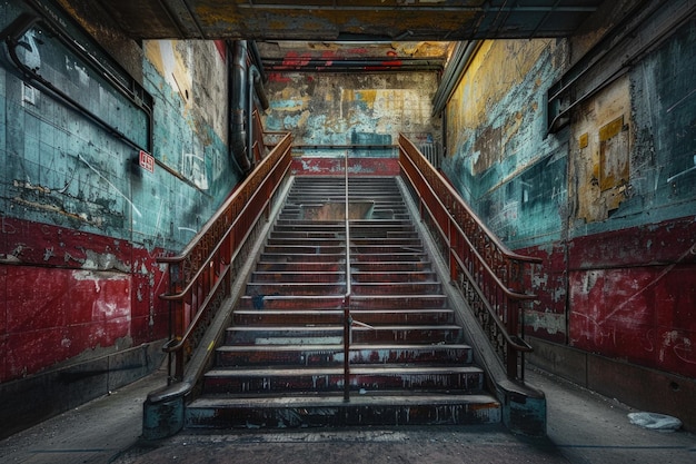 Un conjunto de escaleras conduce a la parte superior de un edificio que muestra fotografía de exploración urbana que captura la esencia de la aventura y la altura