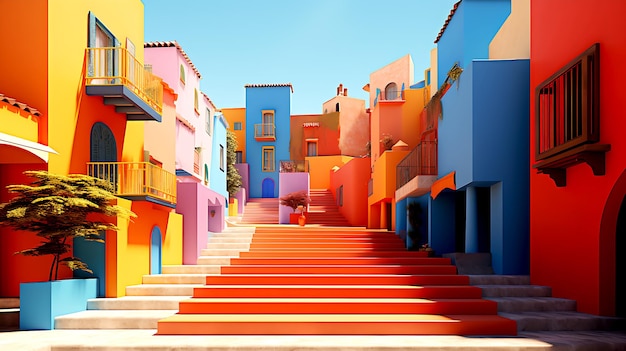 Un conjunto de escaleras que conducen a edificios coloridos.