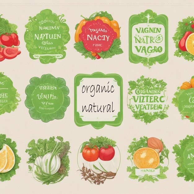 conjunto de etiquetas de productos vegetales naturales orgánicos vectoriales