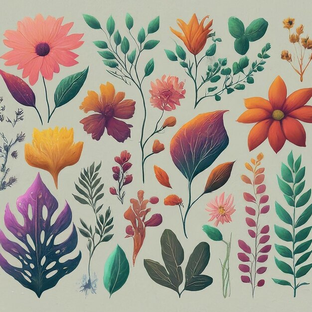 Foto conjunto floral y botánico
