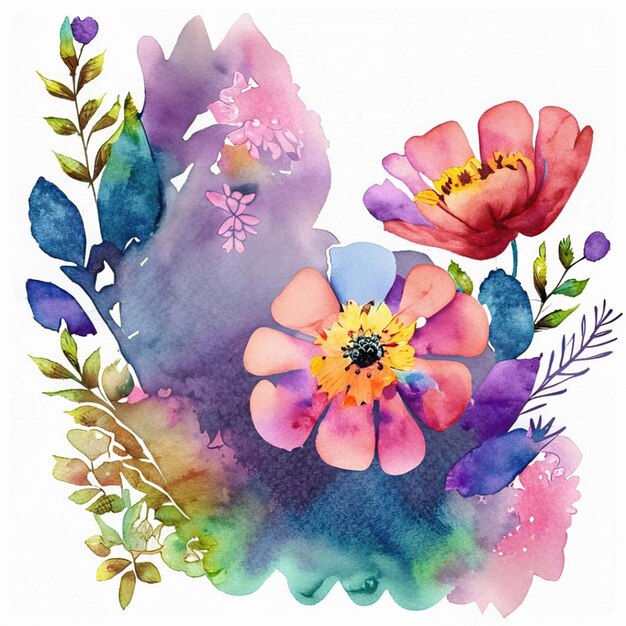 Foto conjunto de flores de acuarela paquete de ilustraciones botánicas abstractas pintadas a mano