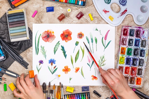 Conjunto de flores de acuarela