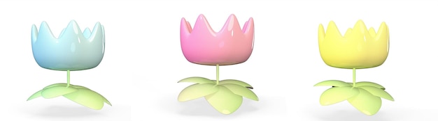 conjunto de flores de dibujos animados en un fondo blanco renderización 3D