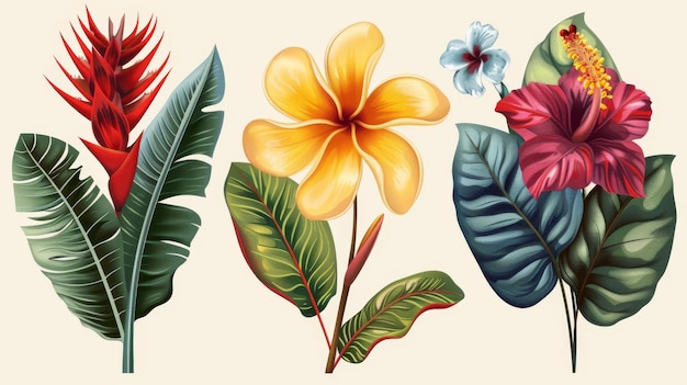 Conjunto de flores exóticas coloridas Ilustración botánica moderna de estilo vintage Elementos de diseño Conjunto De Flores Exóticas