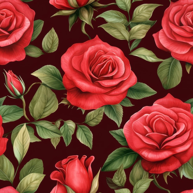 un conjunto de flores y hojas de rosas rojas de acuarela