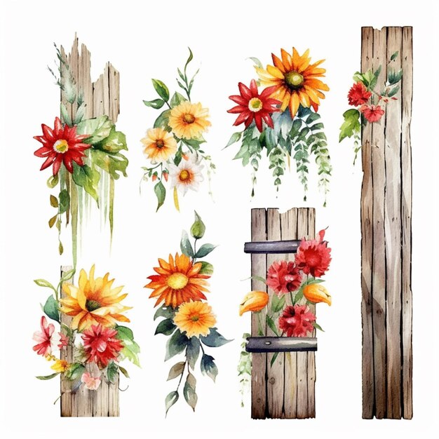 Un conjunto de flores en una valla.